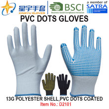 Work Gloves, 13G Polyester Shell PVC Dots Coated Gloves (D3101) with CE, En420